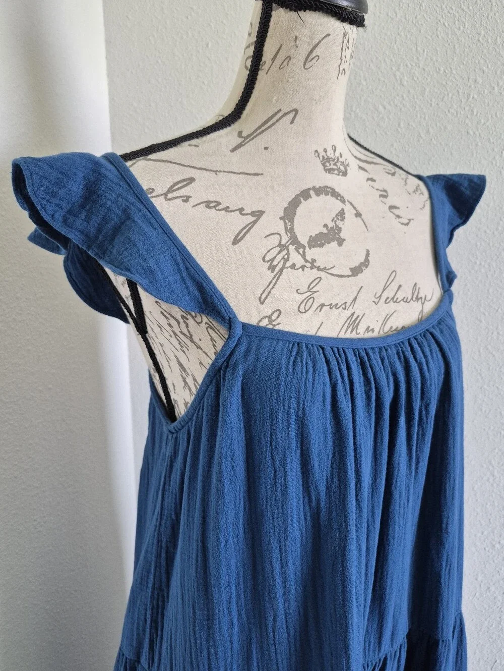J. Crew Blue Gauze Tiered Maxi Dress S Ruffle Strap Cotton Boho Beach Resort